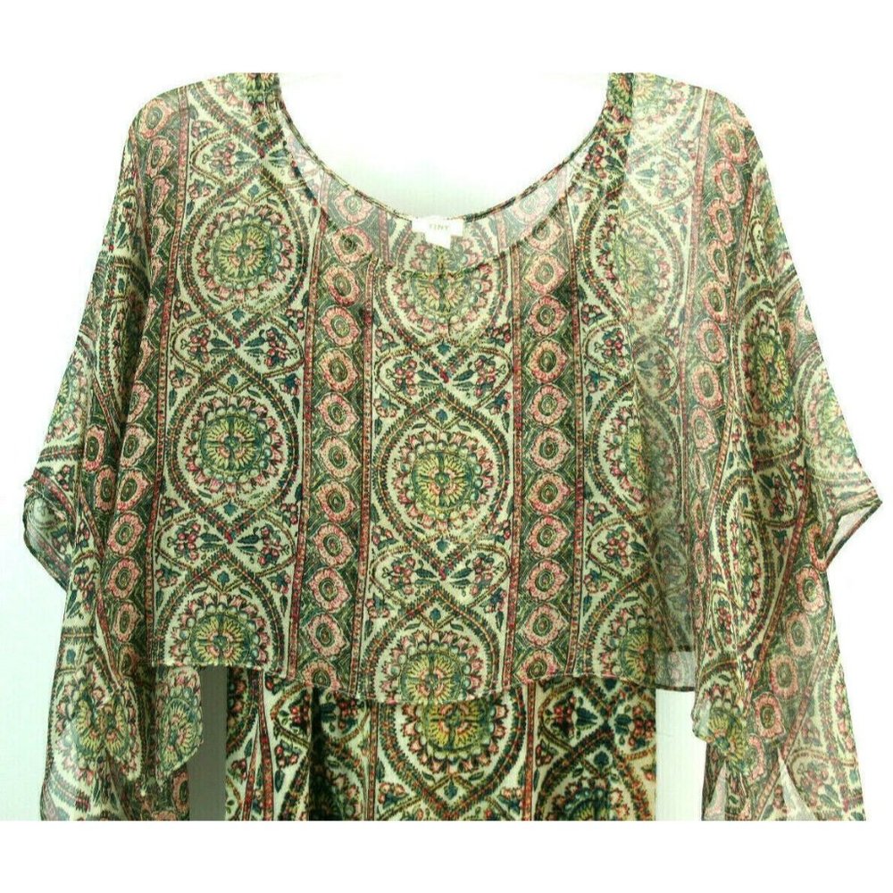 Tiny Anthropologie Womens Sz S Floral Knit Tank w/Silk Cape Sleeve Shirt blouse - Picture 2 of 8